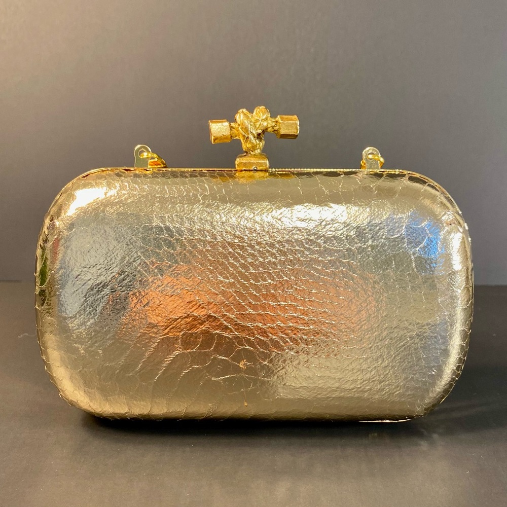 Jay Manuel Attitude Gold Evening Clutch Removable Gold Chain Handle - Picture 2 of 7
